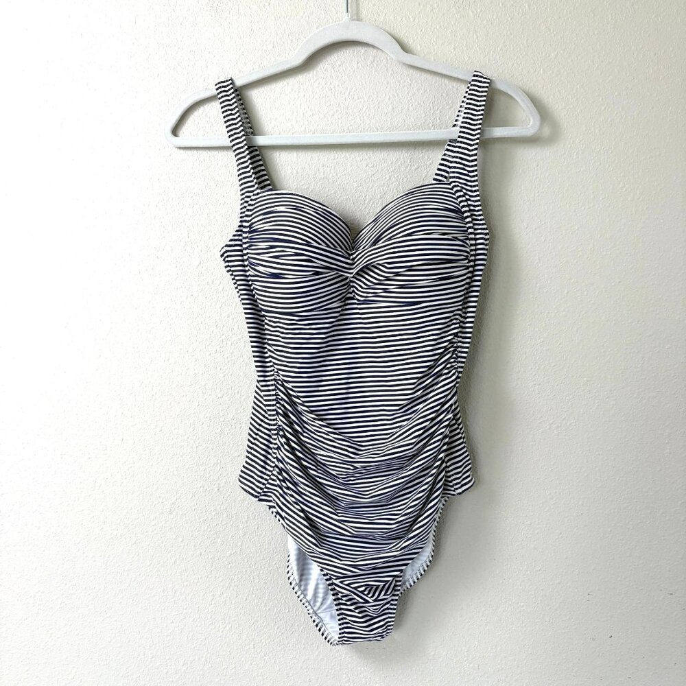 Bond Eye Australia One Piece Swimsuit Womens 8‎ D DD Navy Stripes Built in Bra